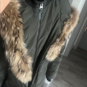Mackage Olive Green Puffer Jacket with Fur Trim